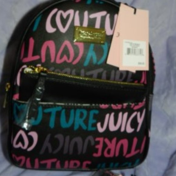Juicy Coulture Love Letters 3 Peice Backpack, Pouch,Shoulder Bag Set Black NEW - Picture 2 of 15